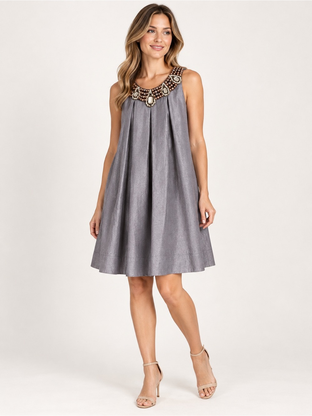 Alexia Admor Jeweled Swing Dress Gray Size S